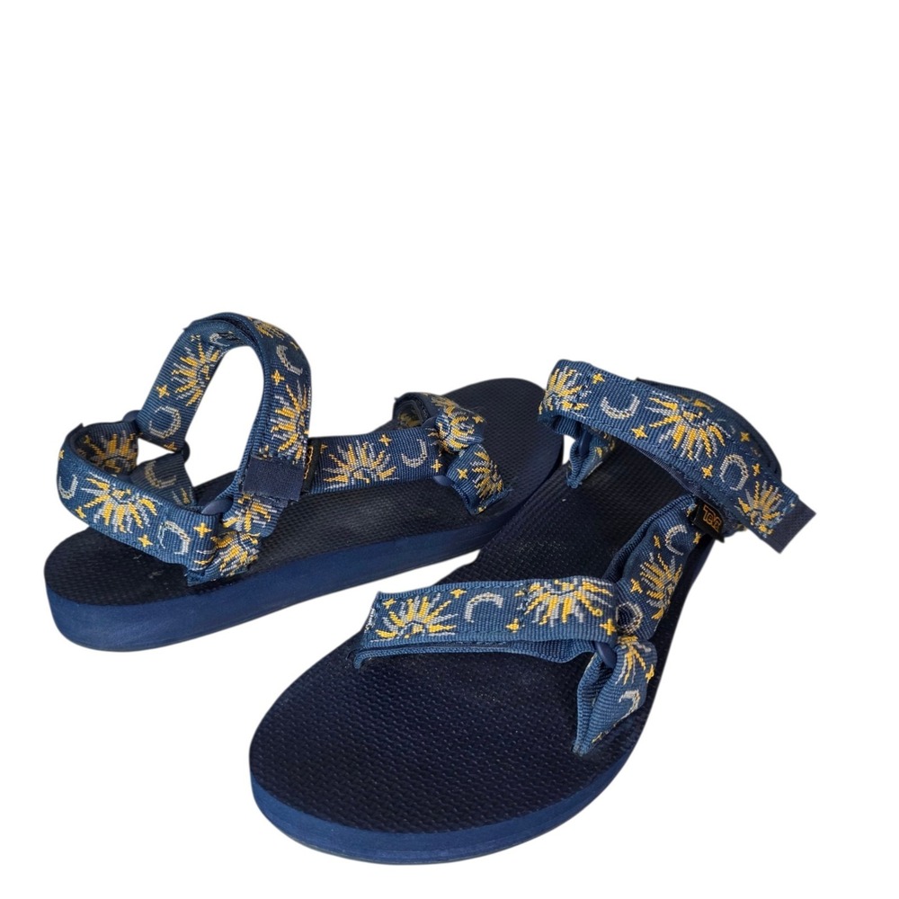 Teva Original Universal Womens US 8 Blue Sun & Moon Insignia Strappy Sandals